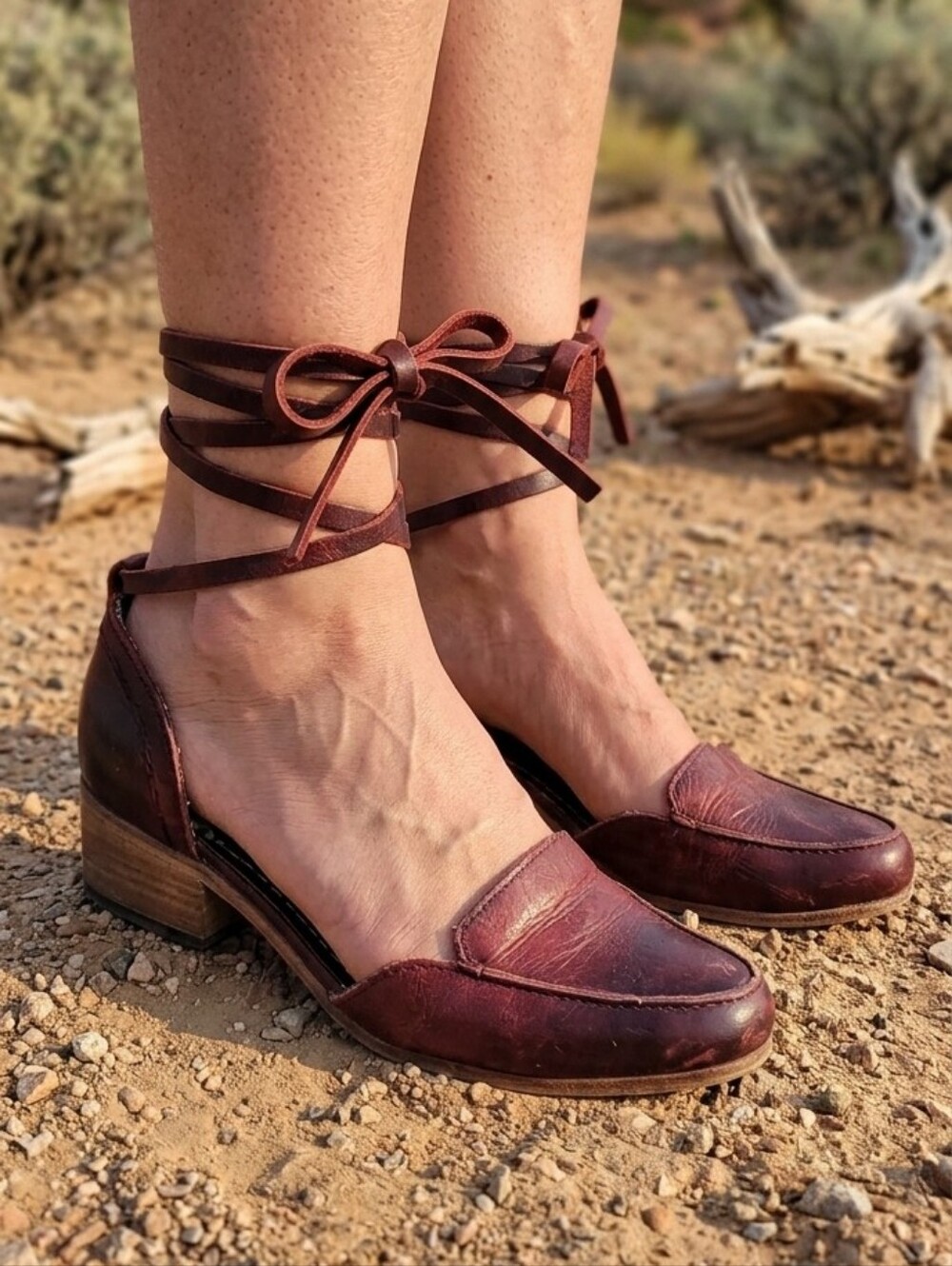 Freebird Ultra Rare Honor Blood Red Ombre Ankle Leather Tie Up Loafers